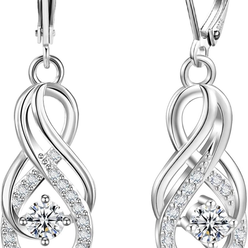 Sterling Silver Dangle Earrings Hypoallergenic CZ Infinity Heart Drop Jewelry